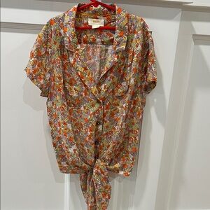 Multicolor Floral Tie-Front Blouse